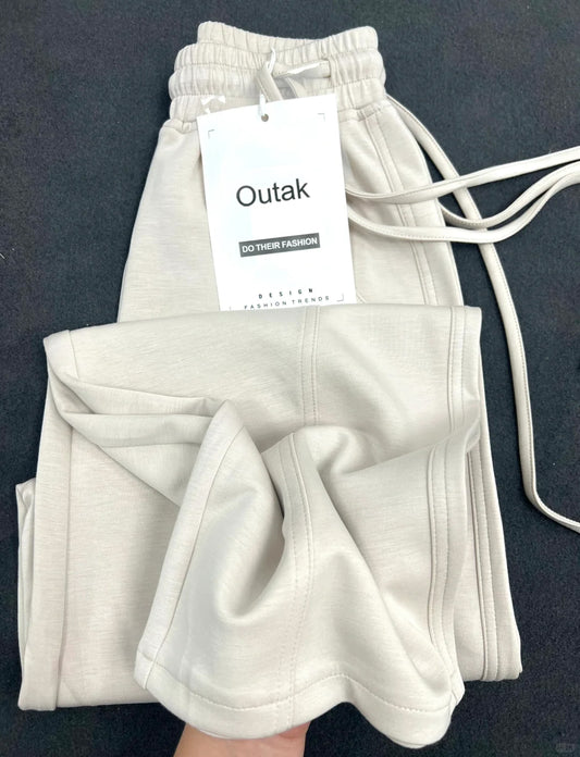 Outak Casual Loose Fit Pants Wide-Leg Trousers Women Winter Fall Thickened Plush Wide Leg Drawstring Elastic Waist Warm Heat Apricot