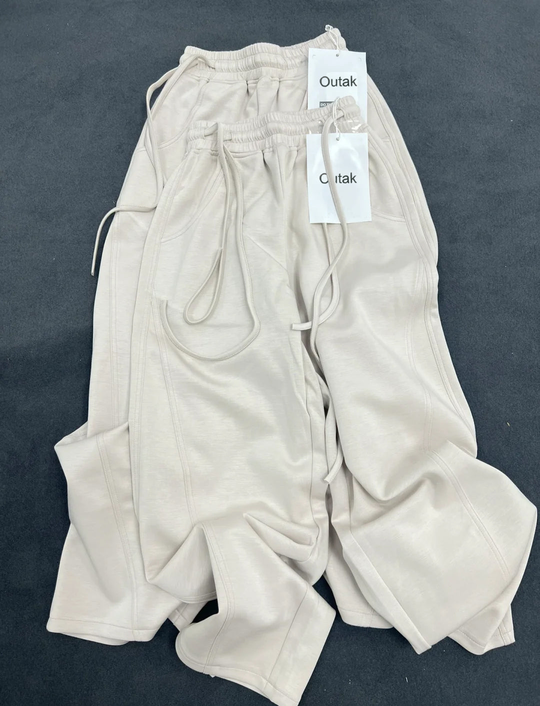 Outak Casual Loose Fit Pants Wide-Leg Trousers Women Winter Fall Thickened Plush Wide Leg Drawstring Elastic Waist Warm Heat Apricot