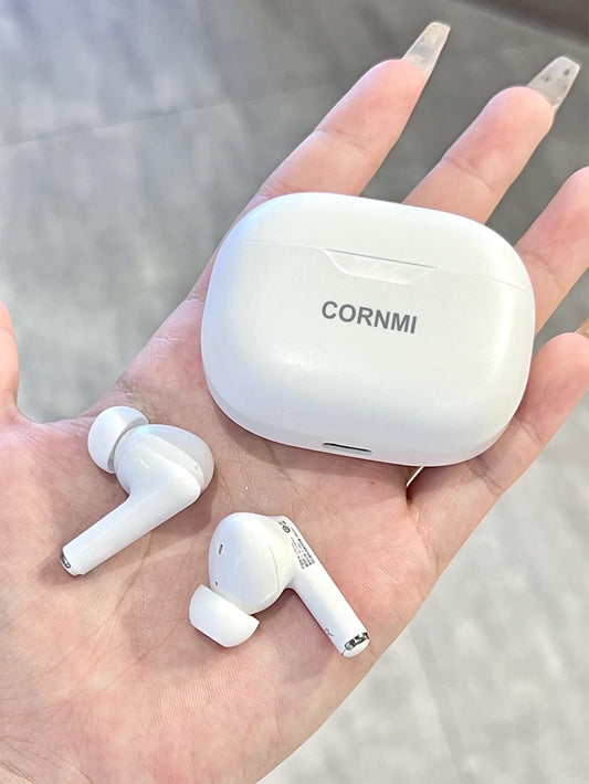 CORNMI True Wireless Earbuds Bluetooth with Microphone Bluetooth Earbuds Stereo Calls Extra Bass 36H for Workout, Charging Case Included, White