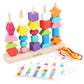 SUNWOD Montessori Toys Bead Sequencing Set, Wooden Lacing Beads &Stacking Shape Colors Blocks Threading Toys