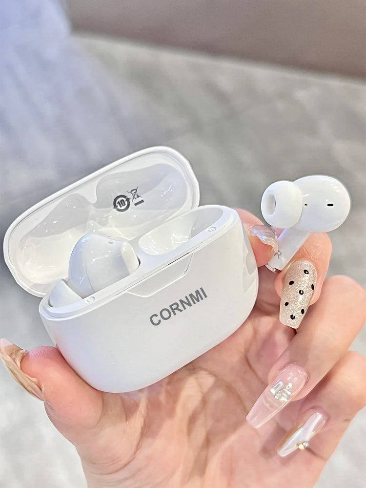 CORNMI True Wireless Earbuds Bluetooth with Microphone Bluetooth Earbuds Stereo Calls Extra Bass 36H for Workout, Charging Case Included, White