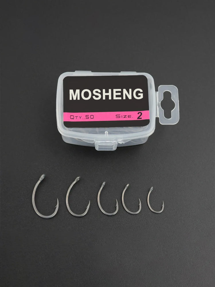 MOSHENG 50x Curve Shank Professional Series Carp Hooks for Hair Rigs Barbed Hook