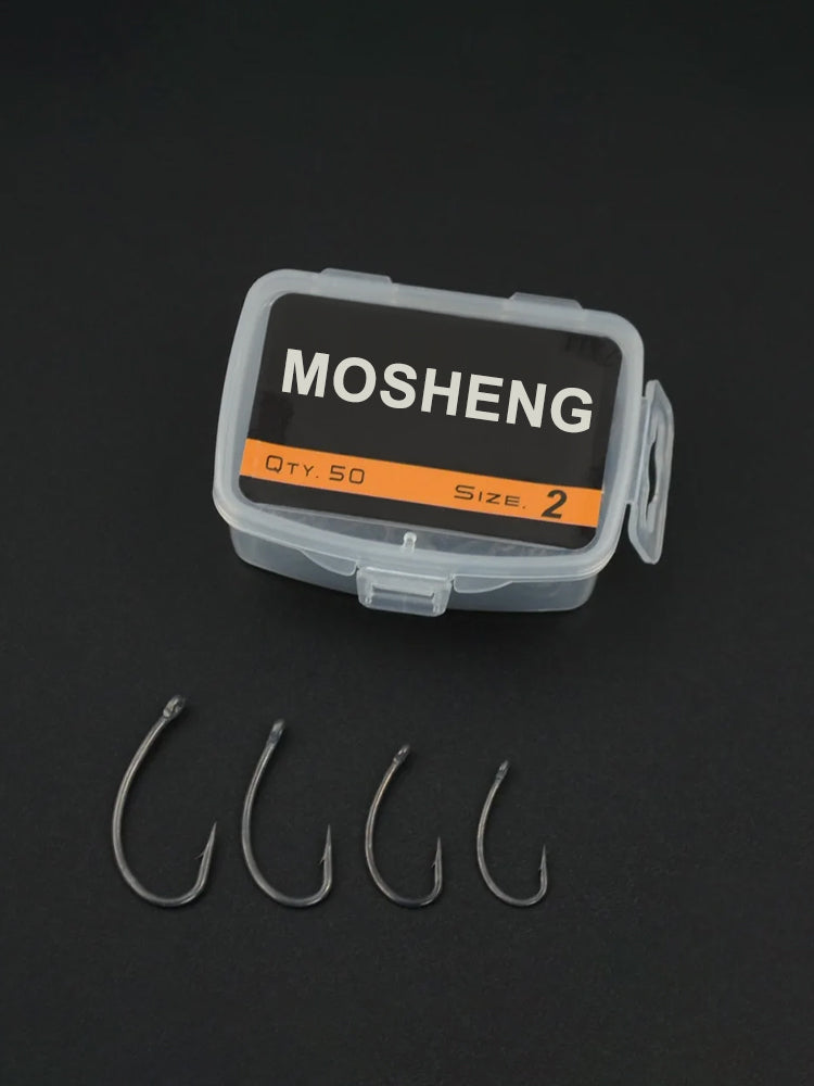 MOSHENG 50x Curve Shank Professional Series Carp Hooks for Hair Rigs Barbed Hook