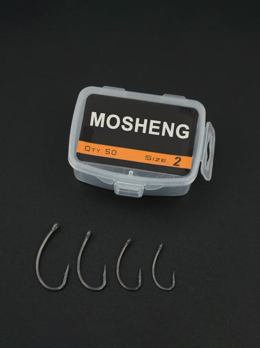 MOSHENG 50x Curve Shank Professional Series Carp Hooks for Hair Rigs Barbed Hook