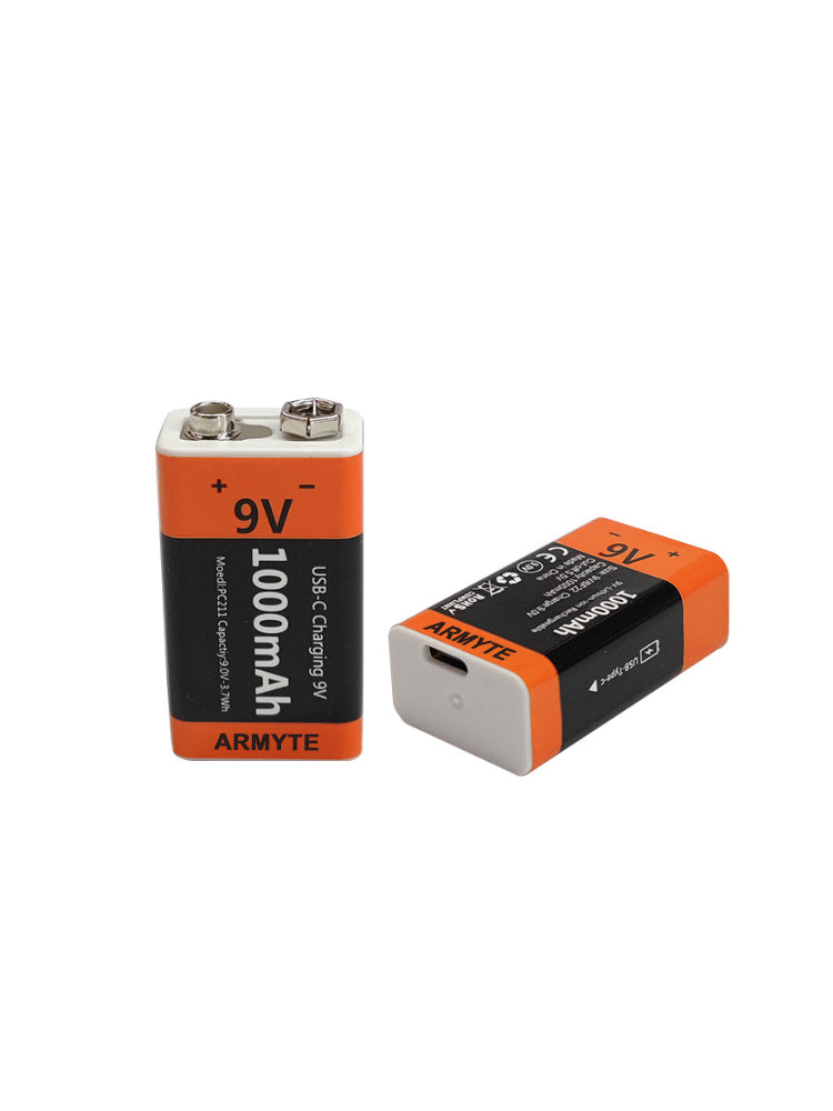 ARMYTE 2Pack 9V 500mAh Li-ion Rechargeable Batteries With USB Cable