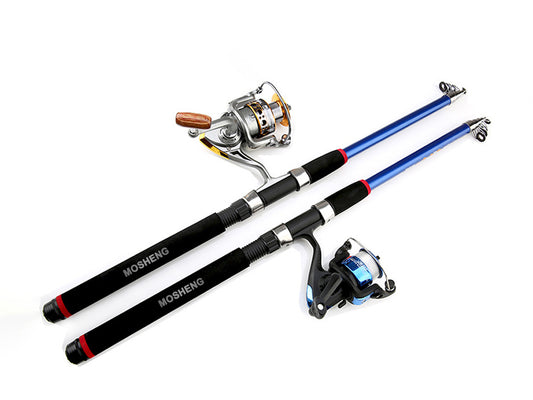 MOSHENG Sea fishing rod and reel combo glass fiber spinning pole telescopic fishing rod