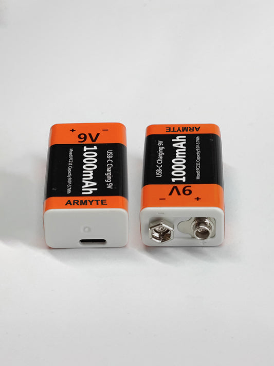 ARMYTE 2Pack 9V 500mAh Li-ion Rechargeable Batteries With USB Cable