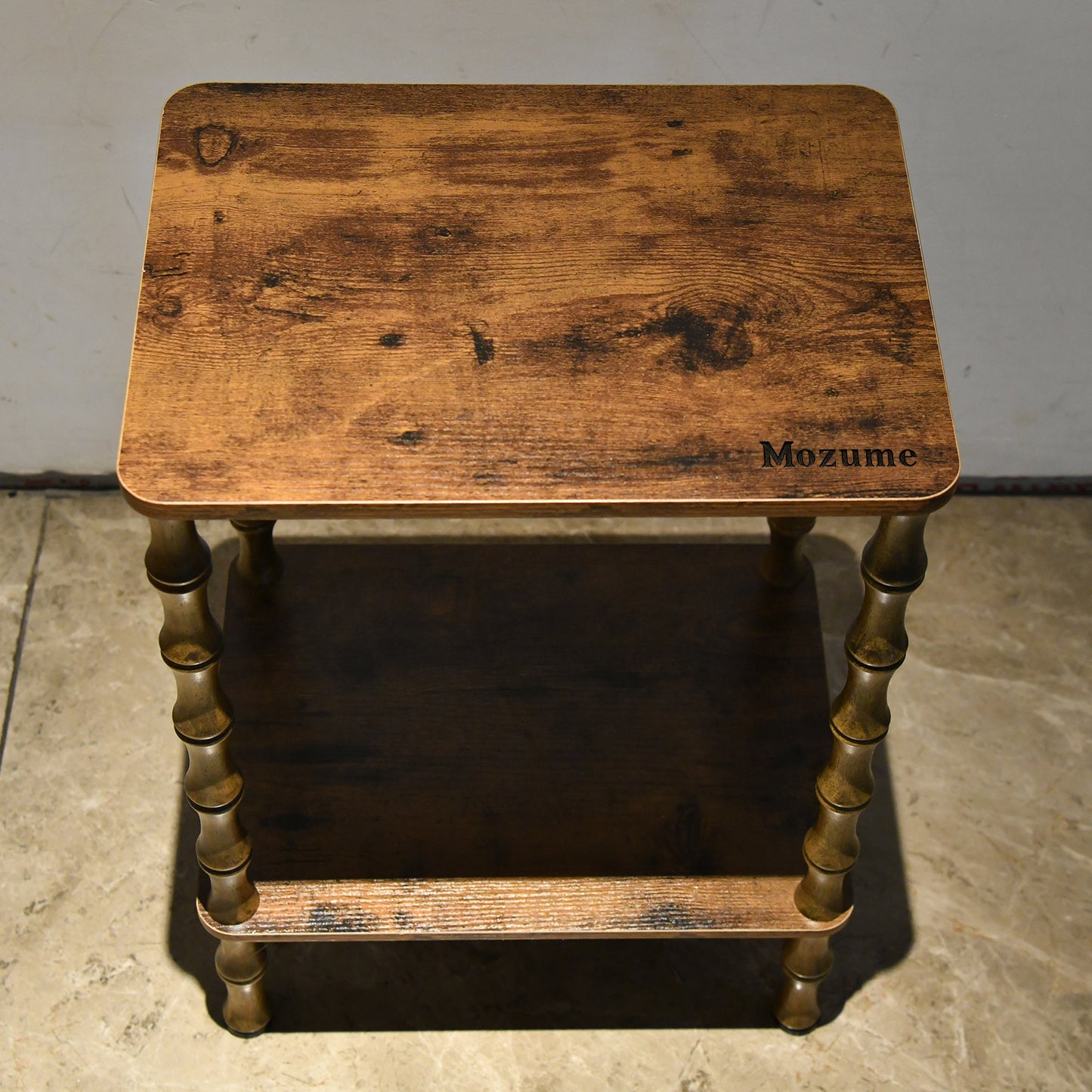 Mozume 2-Tier Small End Table with Storage Shelf, Rustic Brown