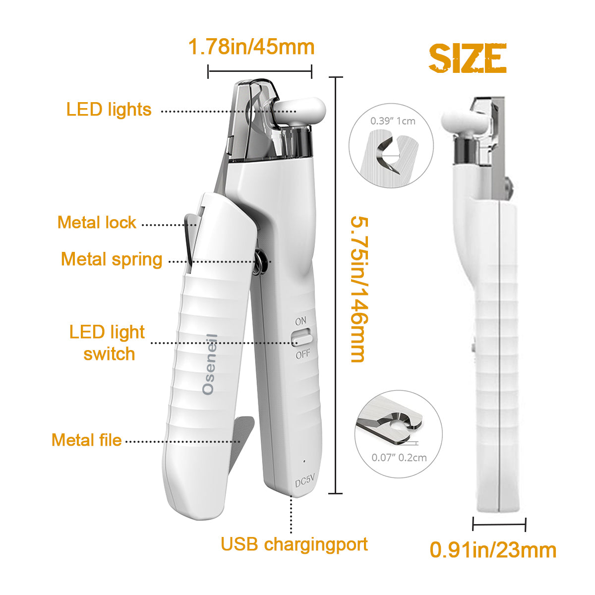 LED Dog Nail Clippers, Oseneil Cat Nail Clippers with Light & Dog Nail Grinder for Large, Medium, Small Dogs & Cats